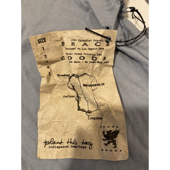 RARE NWT Indie Peace Organic Cotton Blue T-Shirt Made In USA Boho Designer Y2K - Picture 4 of 7